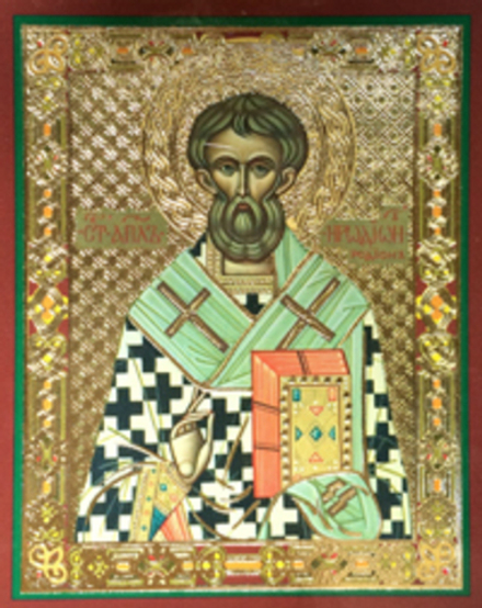 Икона на деревянной основе Иродион (Родион) св. апостол 8х6 с тиснением золотой фольгой, в упаковке