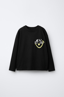 ZARA ФУТБОЛКА С ТЕКСТОМ ГРАФФИТИ, ЧЕРНЫЙ