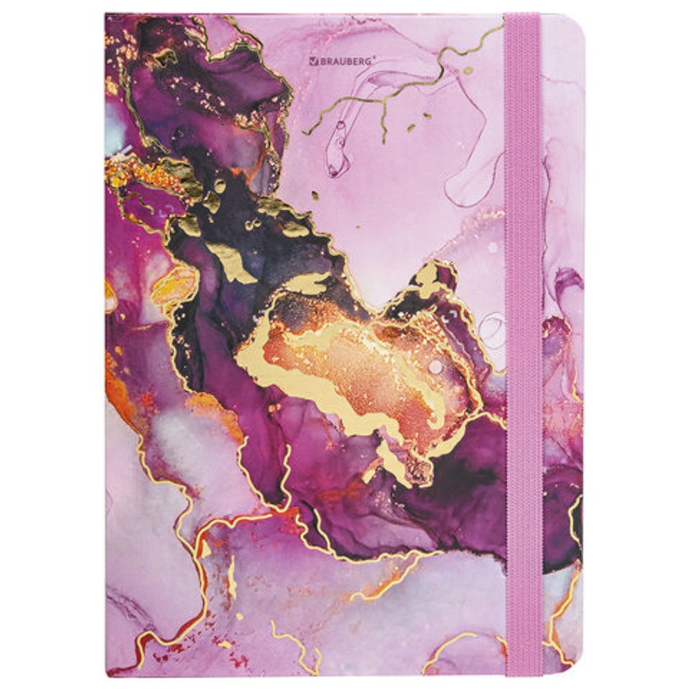 Блокнот с резинкой в клетку 96 л., А5 (145х203 мм), твердая обложка с фольгой, BRAUBERG, "Мрамор", 113731