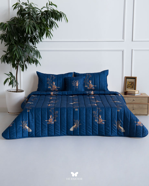 Комплект стеганного покрывала и 3 наволочек Soufiyan Chang Va ood Navy Hermodr 130220323 Иран