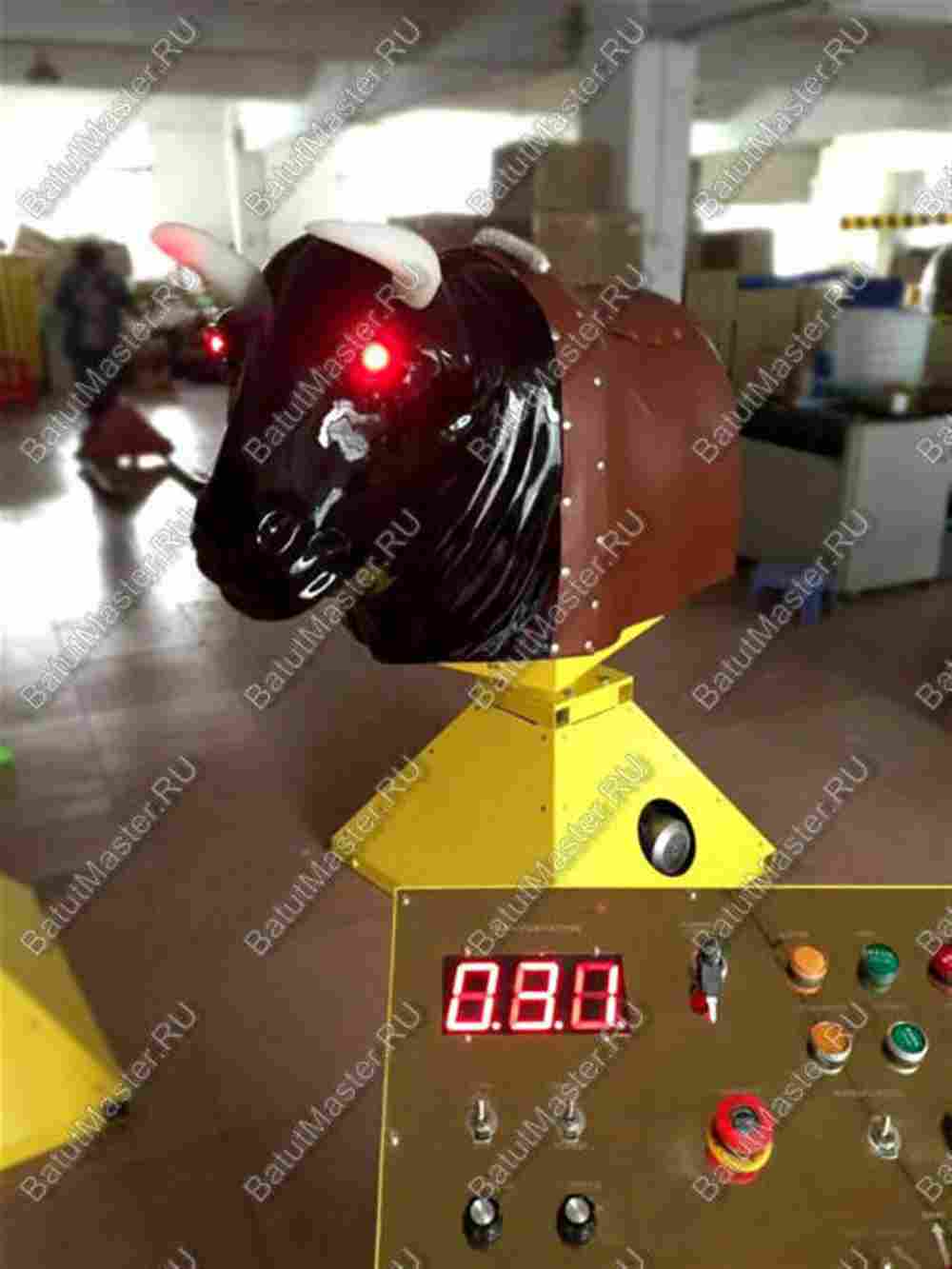 Надувной аттракцион Родео, бык+батут, черный с имитацией под кожу