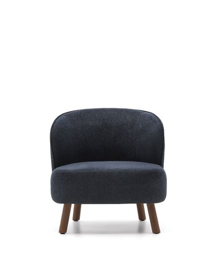 Кресло Ulit из сине-серой синели с ножками из ясеня с отделкой под орех
