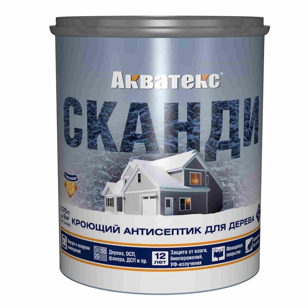Пропитка по дереву Антисептик АКВАТЕКС Сканди  База С бесцв.  0,75л новая тара (пласт.ведро)(Рогнеда