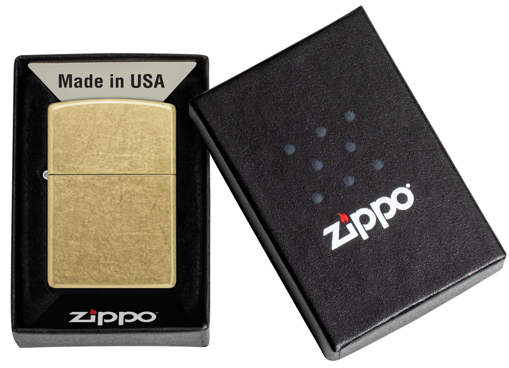 Зажигалка Zippo Classic с покрытием Street Brass, латунь/сталь, золотистая, 38x13x57 мм