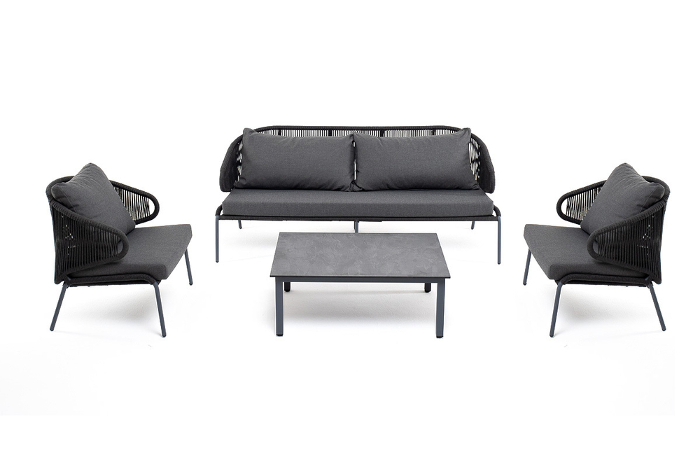 "Милан" лаунж-зона 5-местная плетеная из роупа (веревки), каркас алюминиевый серый, роуп темно-серый