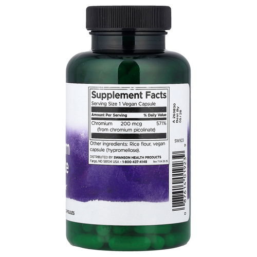 Swanson, пиколинат хрома, 200 мкг, 200 веганских капсул