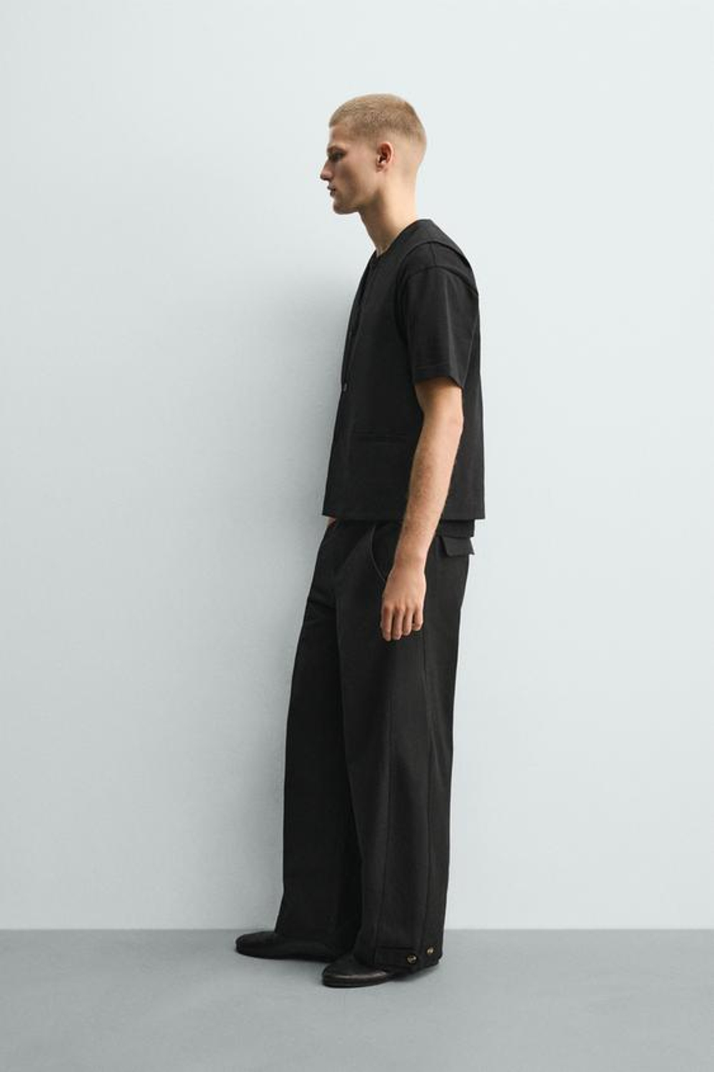 ZARA БРЮКИ RELAXED FIT С РЕГУЛИРУЕМЫМ НИЗОМ, ЧЕРНЫЙ