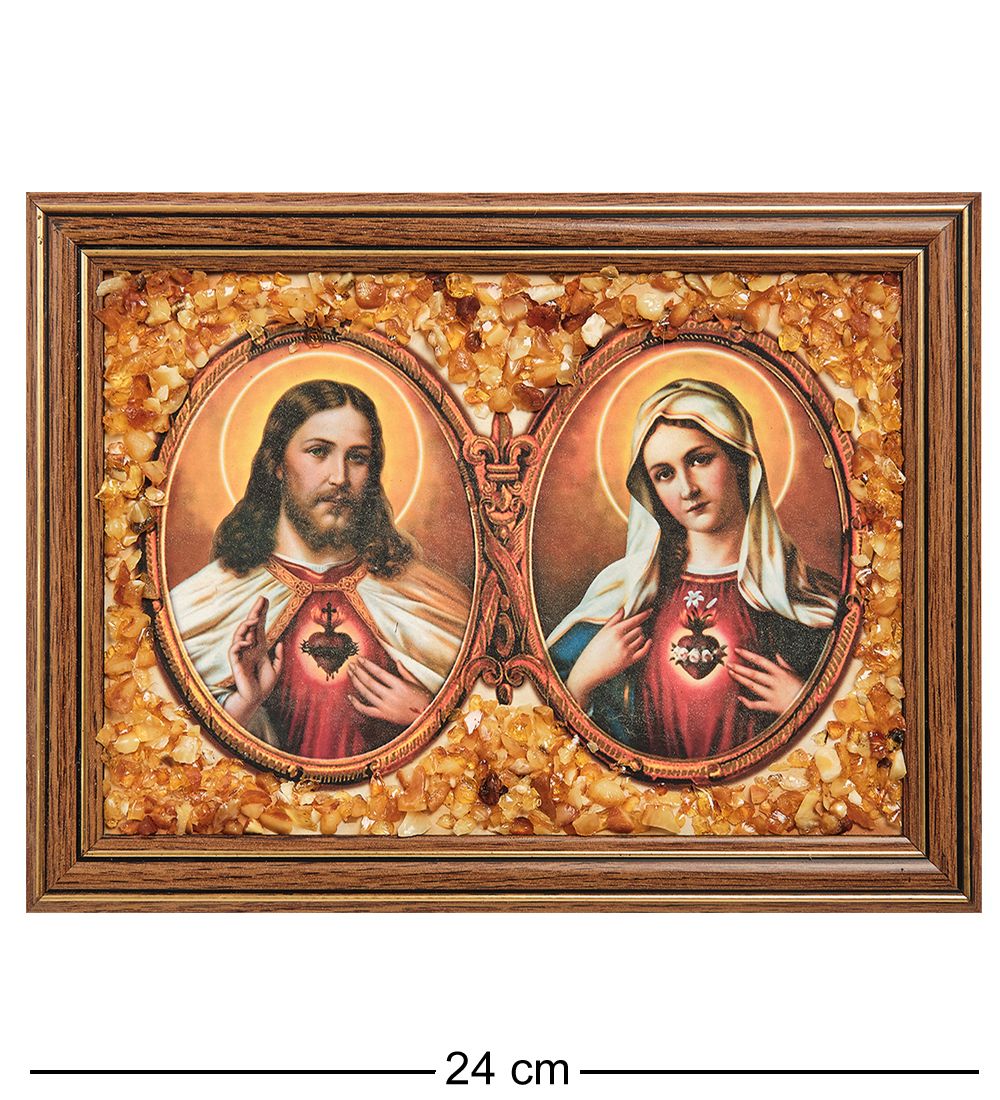 AMB-03/ 4 Икона «Иисус и Мария» (с янтарной крошкой) L-24см
