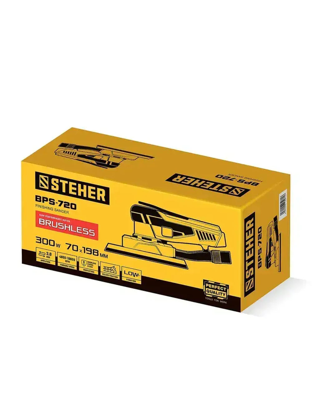 Плоскошлифовальная машина STEHER бесщеточная 300Вт, 3мм, 70х198мм BPS-720