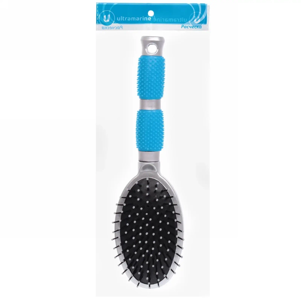 Расческа массажная «Lavanda», овальная малая, цвет ручки голубой, 23,5см.