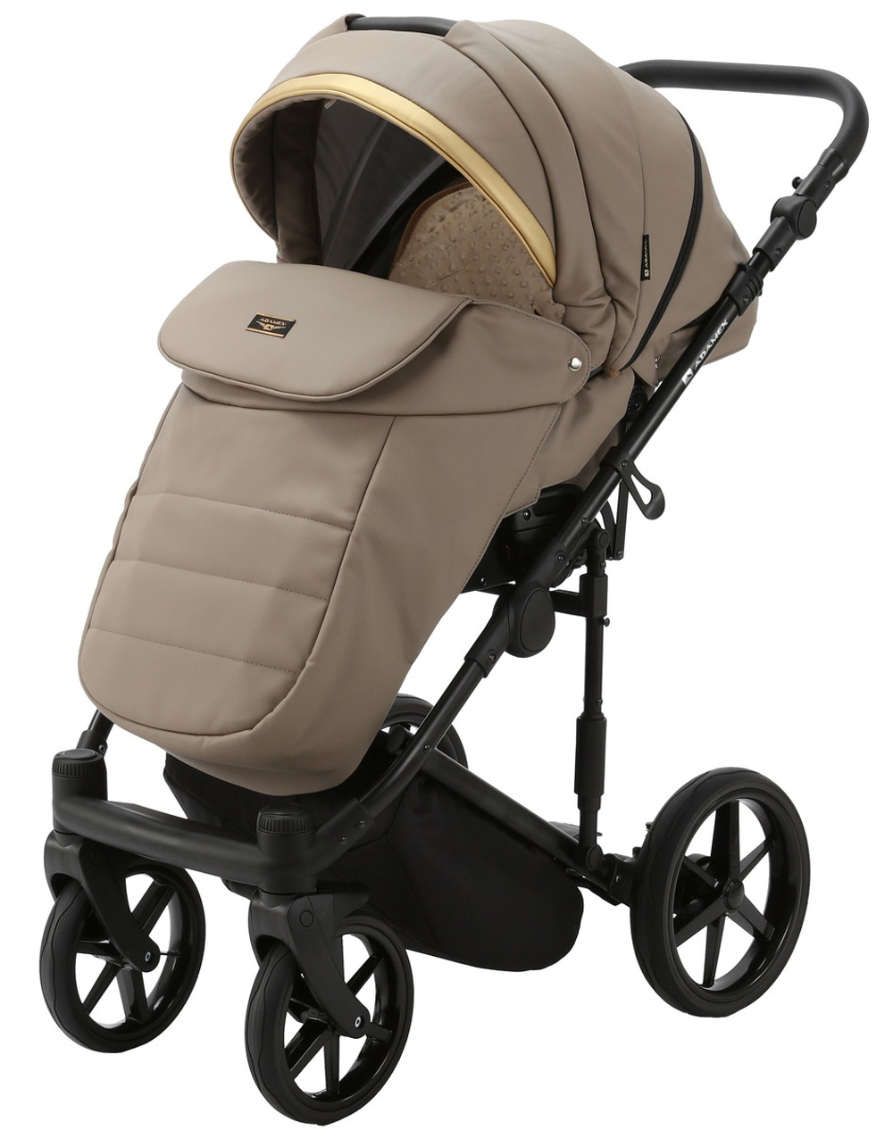 Детская коляска Adamex Rimini Deluxe 3 в 1 RI214 Т.БЕЖ.КОЖА+ЗОЛОТО.ОТДЕЛКА