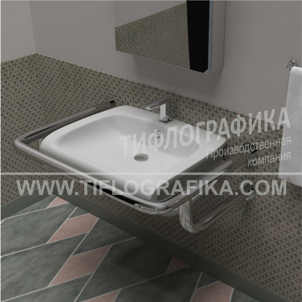 Поручень опорный для раковины, пристенный, усиленный, нерж. сталь, 200x790x630 мм, D38 мм