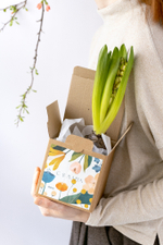 Гиацинт в крафтовой коробочке с открыткой