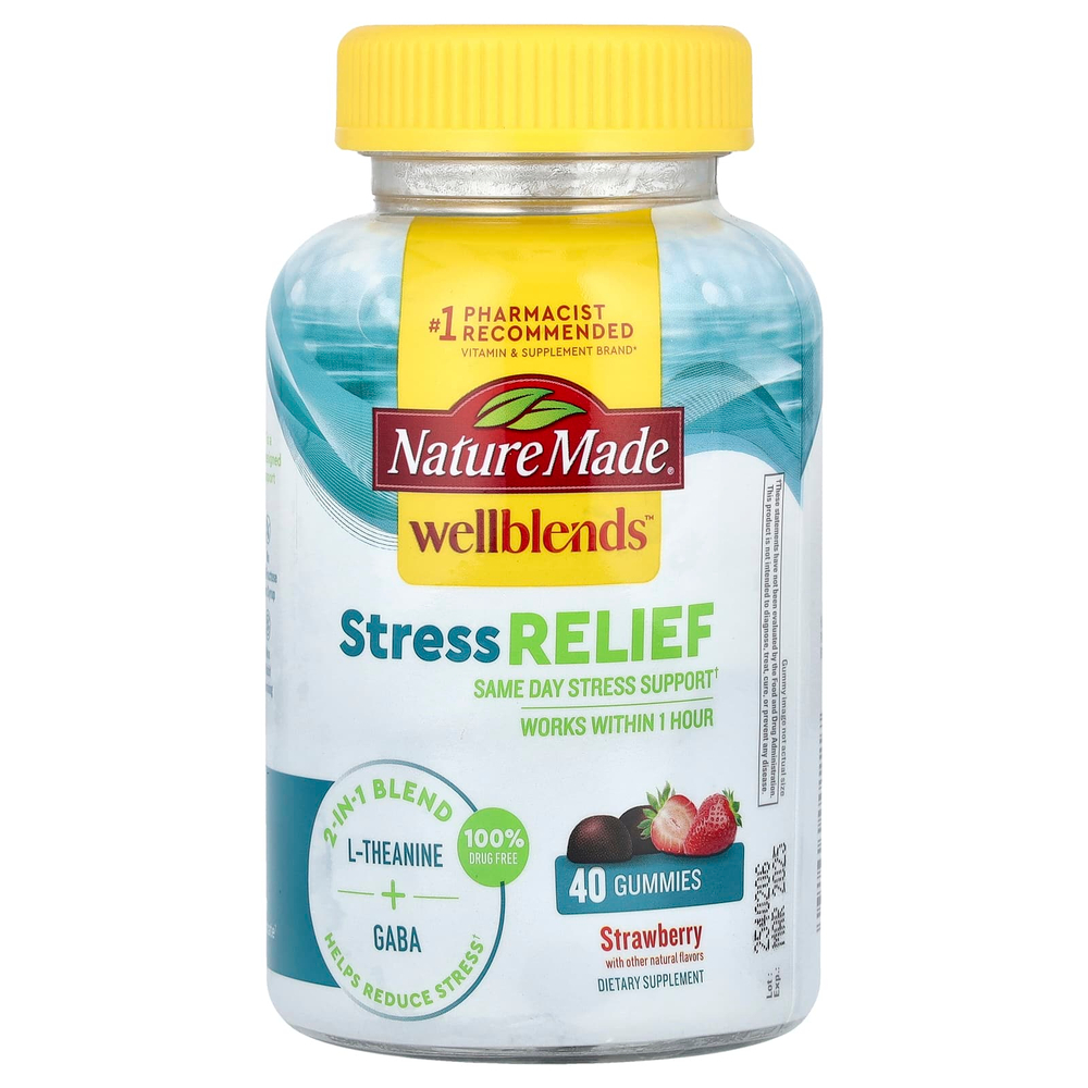 Nature Made, Wellblends ™, жевательные таблетки для снятия стресса, клубника, 40 жевательных таблеток