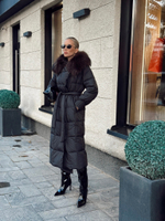 Пуховик с воротником и манжетами в длине миди