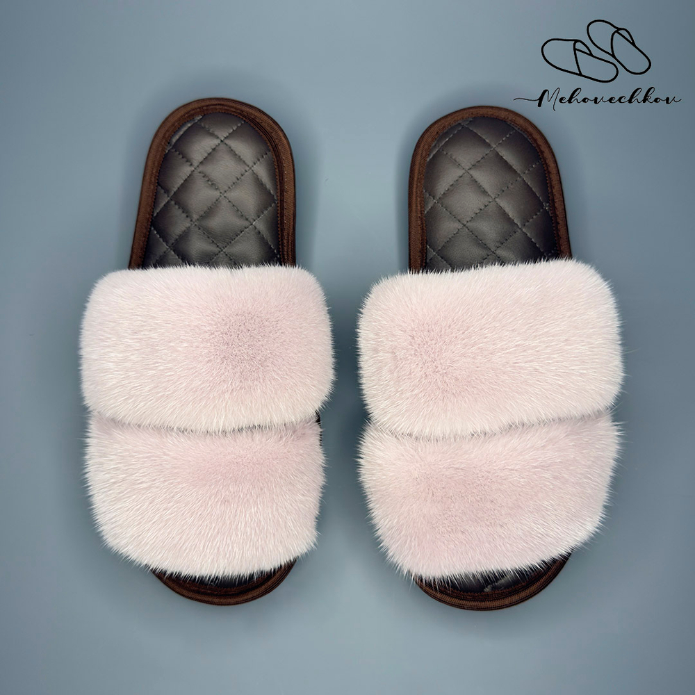 Тапочки для дома из норки | Стелька кожа | Сирень