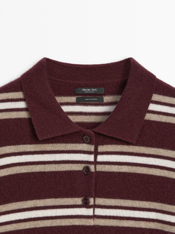 Massimo Dutti Свитер поло из 100% кашемира в полоску, цвет бургундского вина
