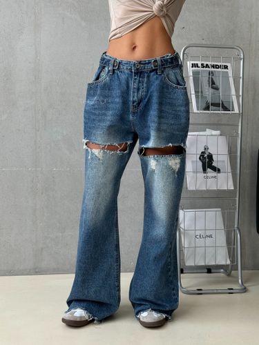 Синие рваные джинсы-трансформеры