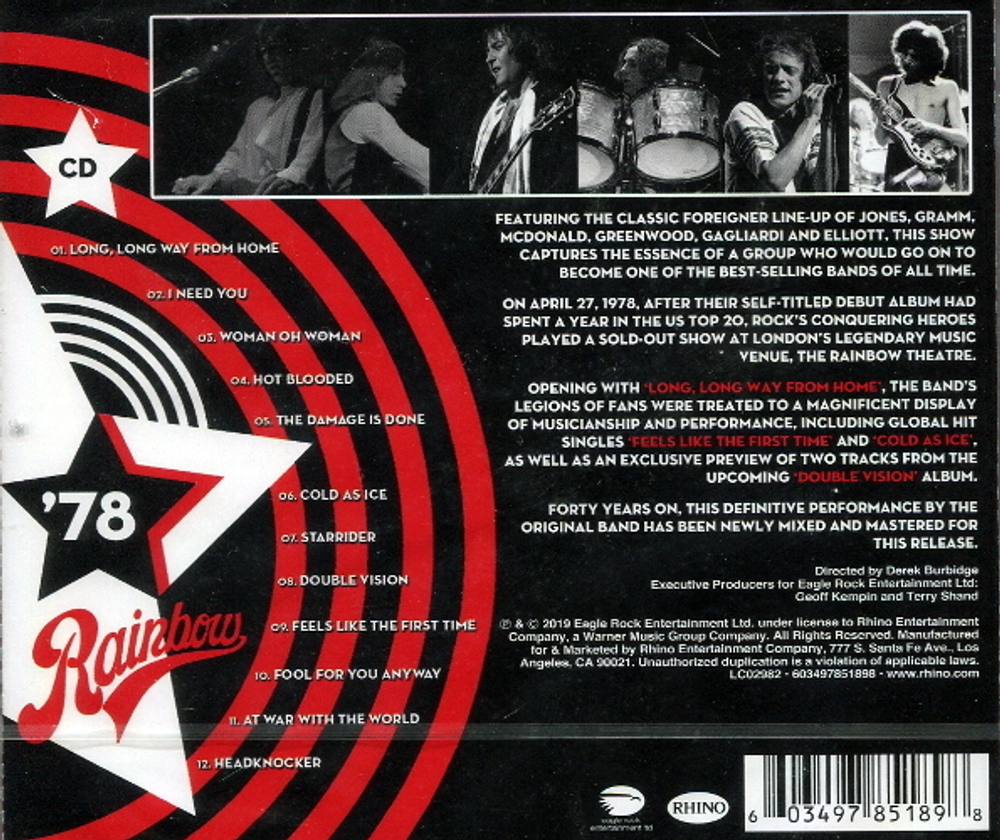 Foreigner / Live At The Rainbow ‘78 (CD)