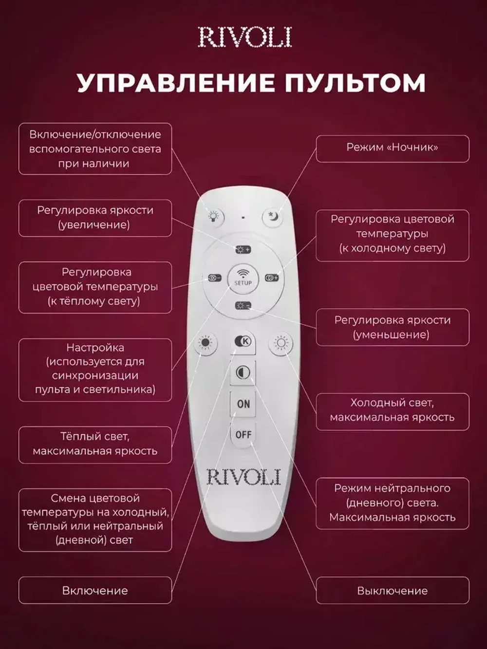 Люстра потолочная светодиодная с пультом ДУ Rivoli белая 110 Вт, 3000К - 6000К, светильник на кухню, в детскую, в спальню