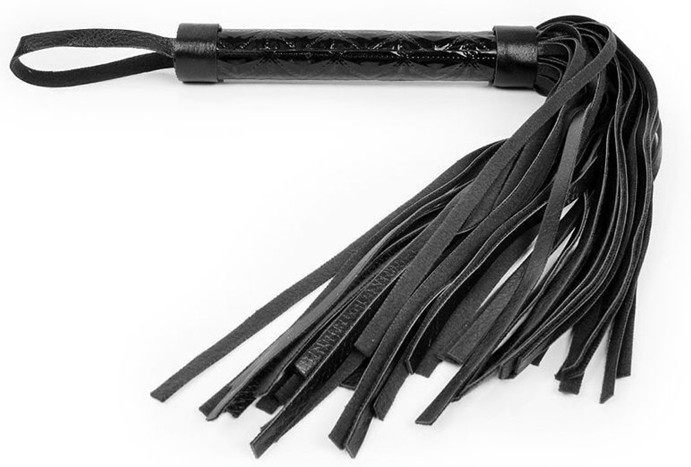 Черная многохвостовая плеть с круглой гладкой ручкой - 38 см