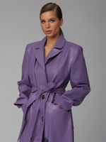 Женский кожаный лиловый плащ с поясом
