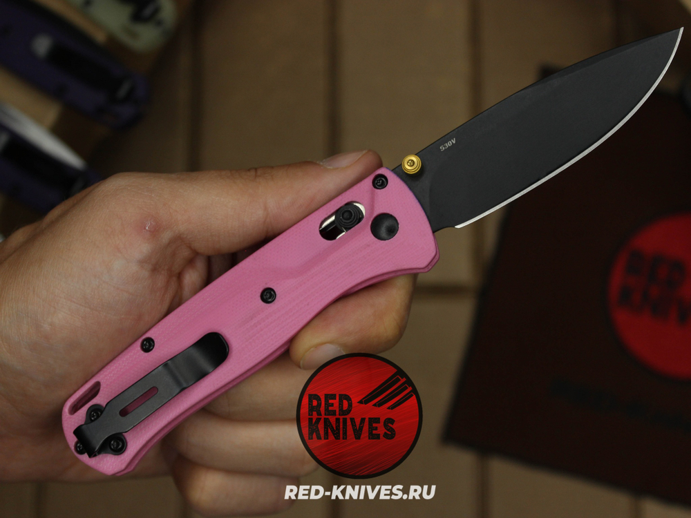 Нож Benchmade 535 Bugout G10 A+++ - розовый рук., черный клинок RK/Н53