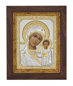 Казанская БМ, икона прямоугольная в рамке под стеклом, красное дерево 206х258