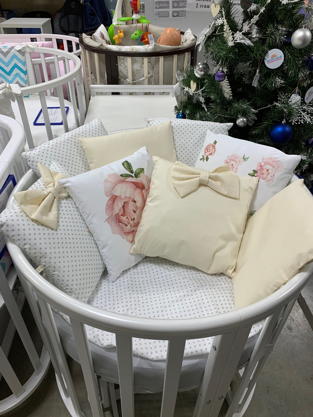 Комплект в кроватку 18 предметов "Цветы" бежевый, сатин