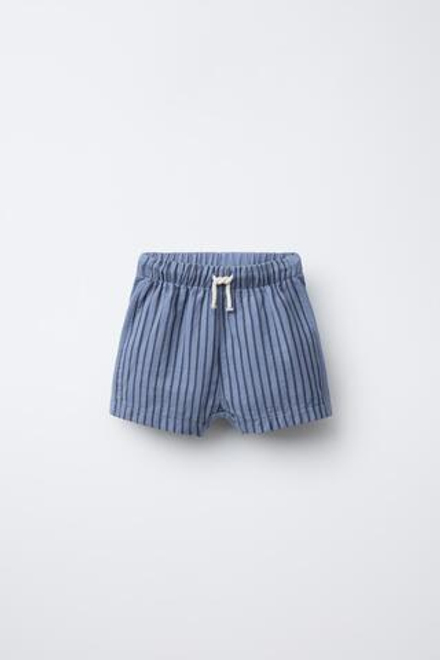 ZARA КОМБИНИРОВАННЫЕ ШОРТЫ-БЕРМУДЫ В ПОЛОСКУ, СИНИЙ