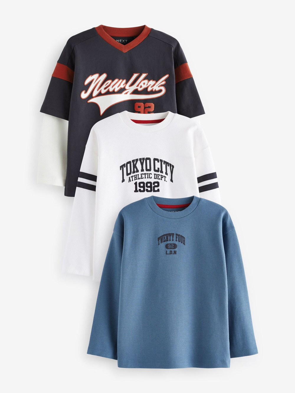 Лонгслив для мальчика Next 683-195, 3 шт., Голубой, Белый, Темно-серый