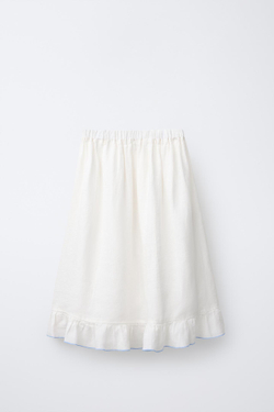 ZARA ЮБКА МИДИ ИЗ 100% ЛЬНА, СВЕТЛЫЙ ЭКРЮ