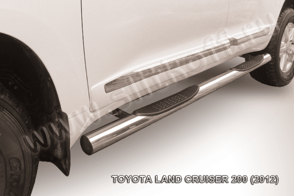 Пороги из нержавейки Toyota Land Cruiser 200 (2012-2015) d76 с проступями (черный цвет)