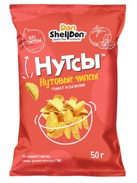Чипсы нутовые НУТСЫ со вкусом «Томат и базилик», 50г.(17 шт. в коробе)