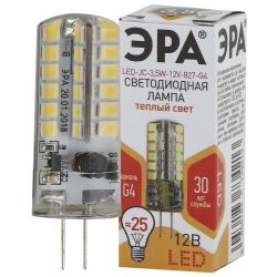 Лампа светодиодная ЭРА STD LED JC-3,5W-12V-827-G4 G4 3,5Вт капсула теплый белый свет | Лампы cветодиодные Капсульные (G4, G9)