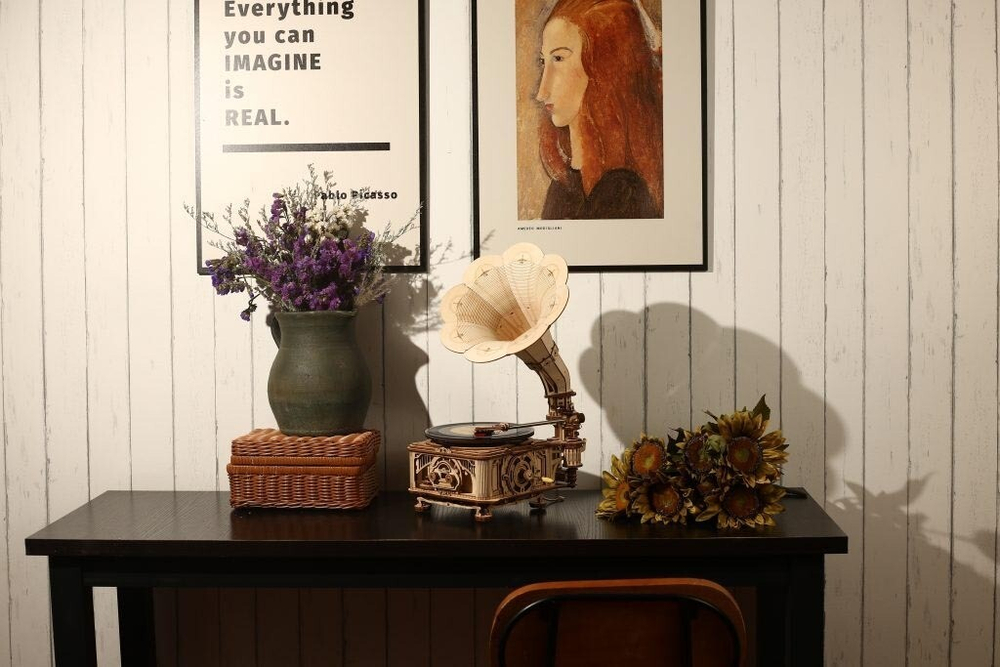 Деревянный конструктор Классический граммофон с USB подключением (ROKR)