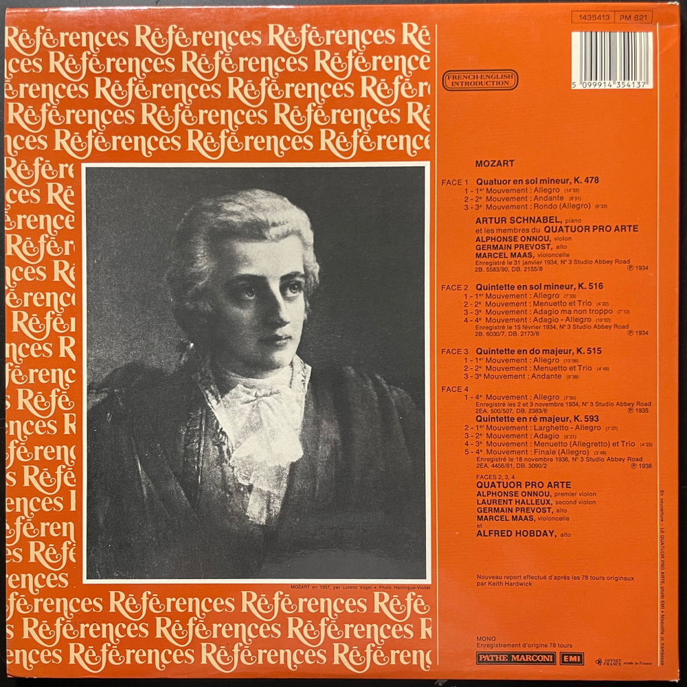 Моцарт - Фортепианный квартет № 1, струнные квинтеты 3, 4, 5 2LP (Франция)