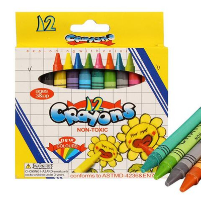 Мелки восковые, 12 цветов, круглые, картонная коробка с подвесом, С-30712