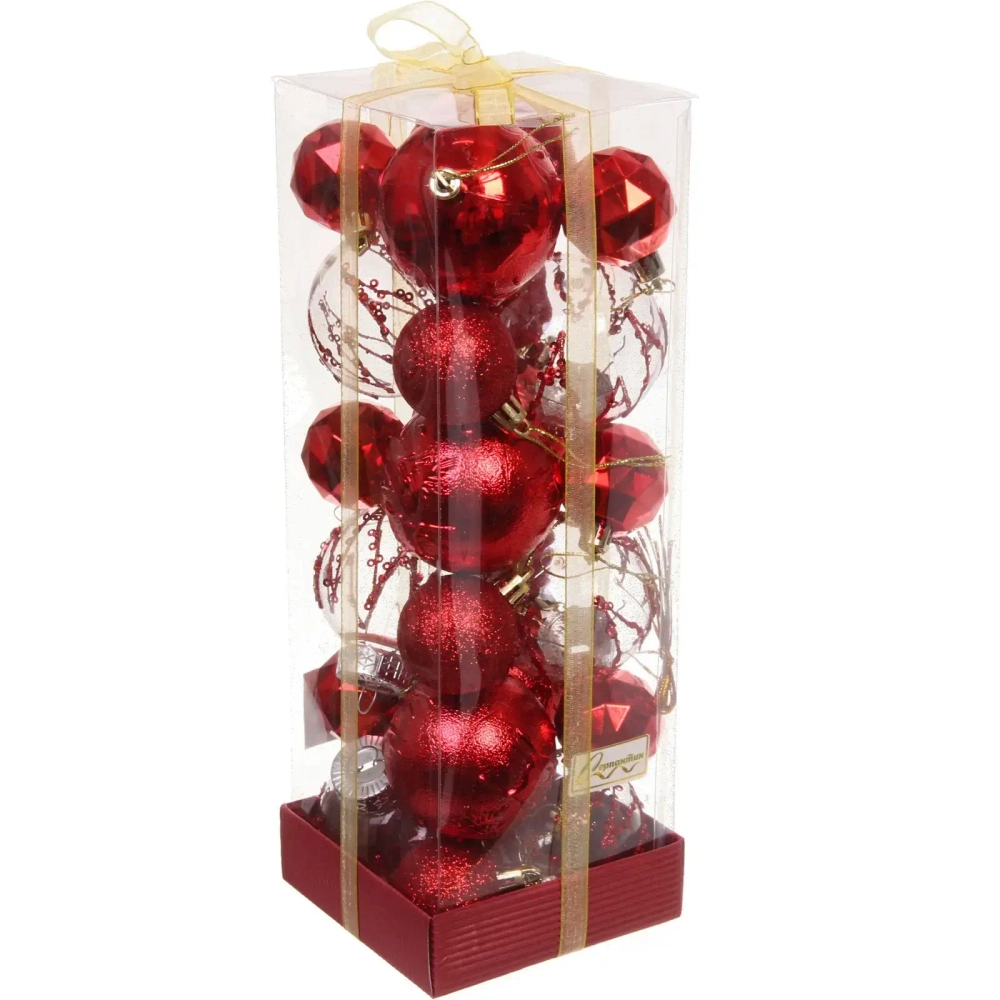 Набор шаров «Winter magic» 6 см + 4 см (24 предмета), Красный