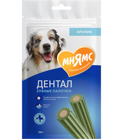 Мнямс Dental Лакомство для собак "Зубные палочки" с хлорофиллом и кроликом 100гр.