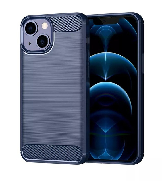 Мягкий чехол синего цвета в стиле карбон для смартфона iPhone 13, серии Carbon от Caseport