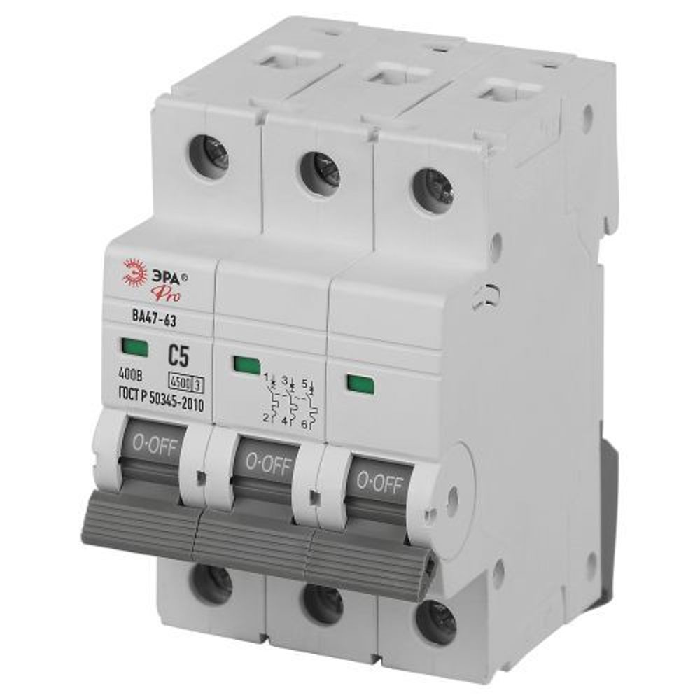 Выключатель автоматический 3п C 5А 4.5кА ВА47-63 PRO ЭРА Б0059432