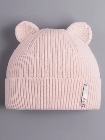 Шапка вязаная демисезонная с ушками