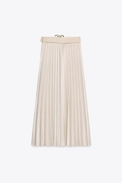 ZARA ПЛИССИРОВАННАЯ ЮБКА-МИДИ ПОД ЗАМШУ С ПОЯСОМ, ПЕСОЧНЫЙ