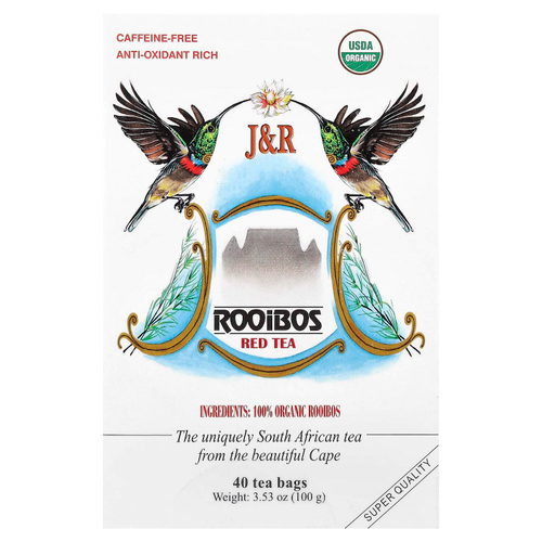 J&R Port Trading, Pure Rooibos Red Tea (Настоящий красный чай ройбуш), без кофеина, 40 чайных пакетиков, 100 г (3,53 унции)