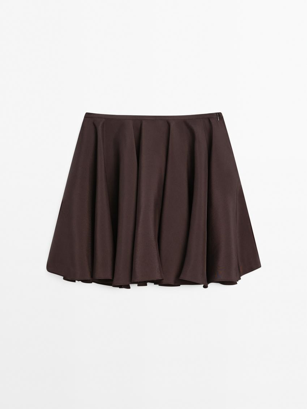 Massimo Dutti Короткая юбка с воланами и струящейся отделкой - Limited Edition, шоколадно-коричневый