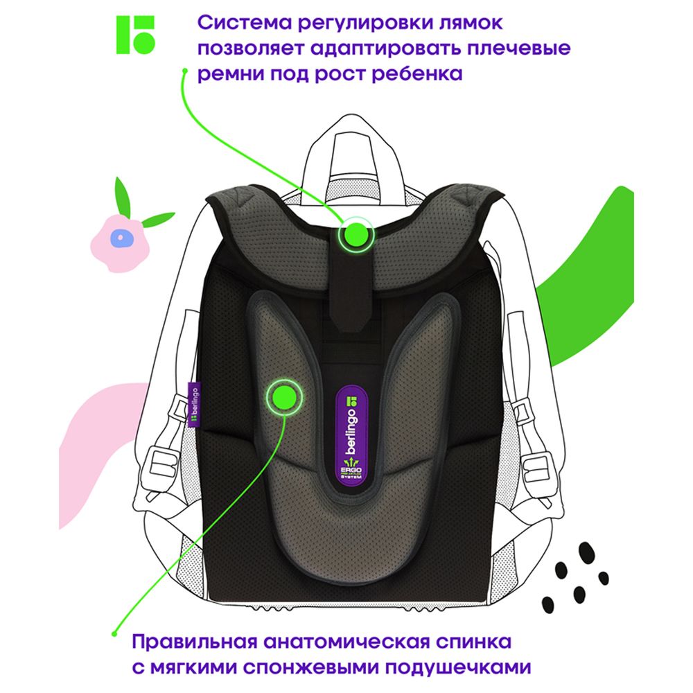 Ранец Berlingo Expert Box "Cute panda" 38*29*16см, 2 отделения, анатомическая спинка, пенал и мешок для обуви в комплекте