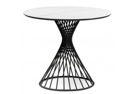 Керамический стол Woodville Вивиен 90x90x75 белый мрамор snow white, черный, ножки черные