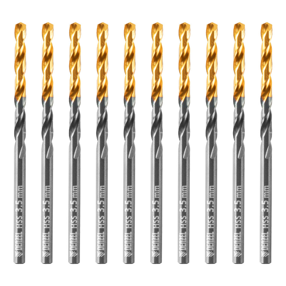 Сверло по металлу, 3,5 мм, HSS-Tin, Golden Tip, 10 шт. Denzel