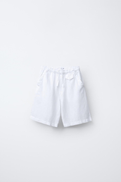 ZARA ШОРТЫ-БЕРМУДЫ ИЗ СМЕСОВОГО ЛЬНА, БЕЛЫЙ